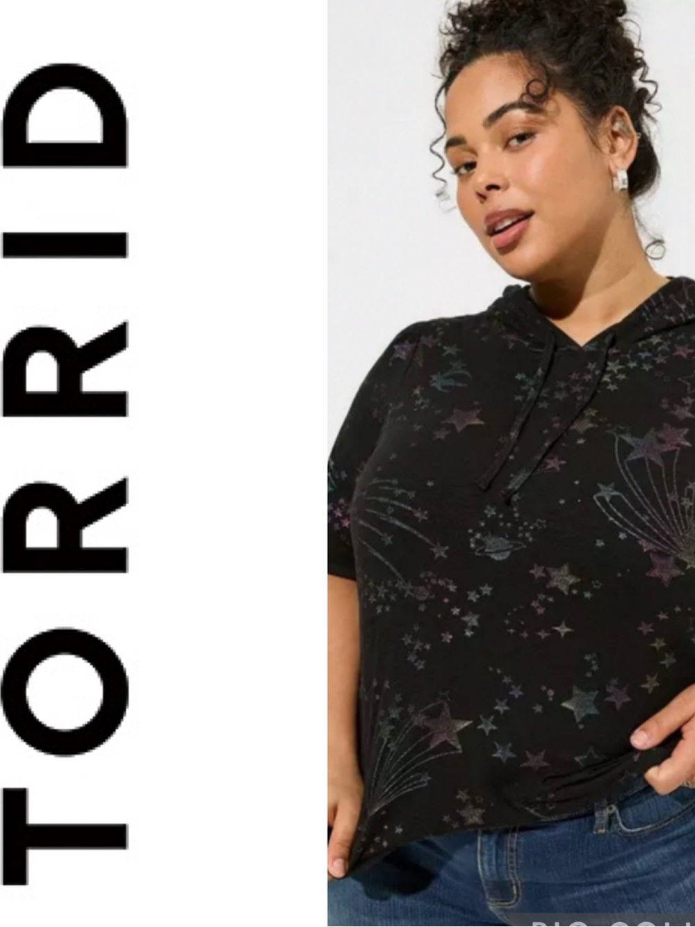 TORRID Super Soft Slub Puff Short Sleeve Hoodie Cosmic Stars Deep Black Size 0/L
